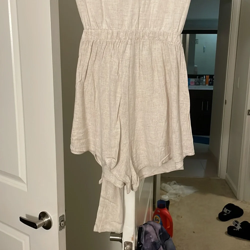 Princess Polly Ragnar Tie Front Romper Beige - Picture 13 of 15